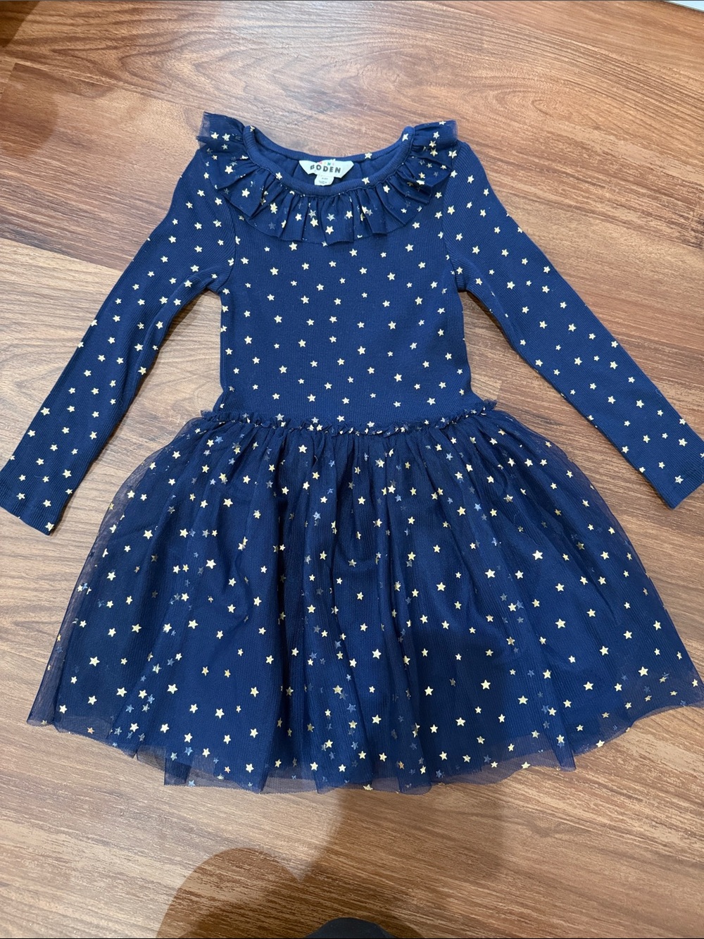 Mini Boden Navy Dress with Gold Stars and Tulle Skirt